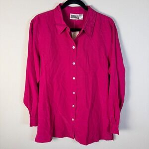 VTG NWT Chicos Womens 2/L‎ Dark Fuschia Silk Linen Button Front Shirt Bold